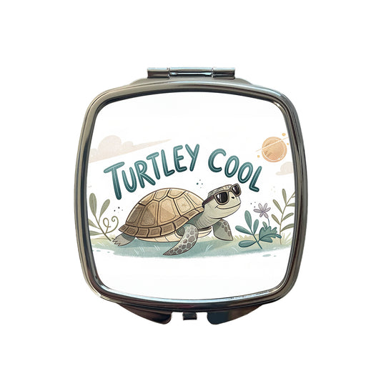 Turtley Cool Turtle Wearing Sunglasses Totally Small Travel Purse Handbag Pocket Makeup Compact Mirror