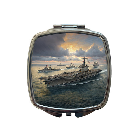 US Navy Carrier Strike Group At Sea Illustration Small Travel Purse Handbag Pocket Makeup Compact Mirror