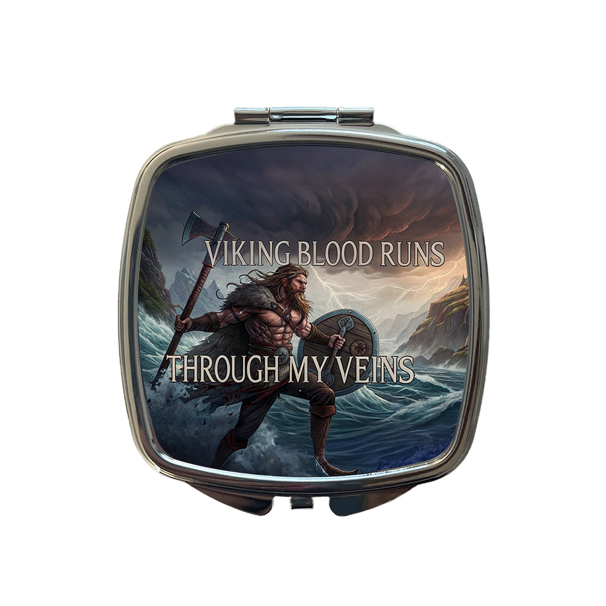 Viking Blood Runs Through My Veins Scandinavian Norse Warrior Small Travel Purse Handbag Pocket Makeup Compact Mirror