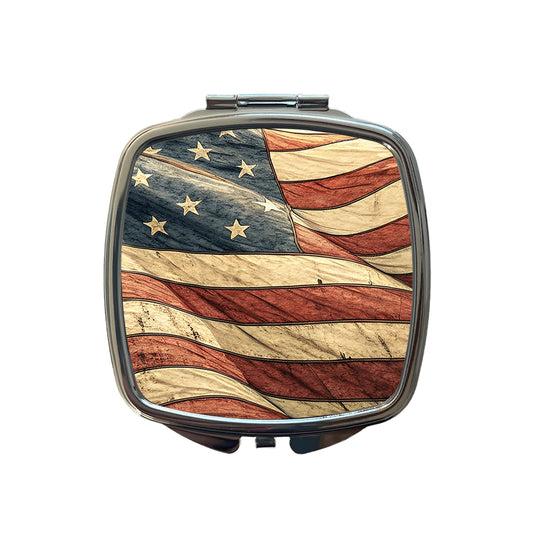 Waving Rustic American Flag Illustration Small Travel Purse Handbag Pocket Makeup Compact Mirror