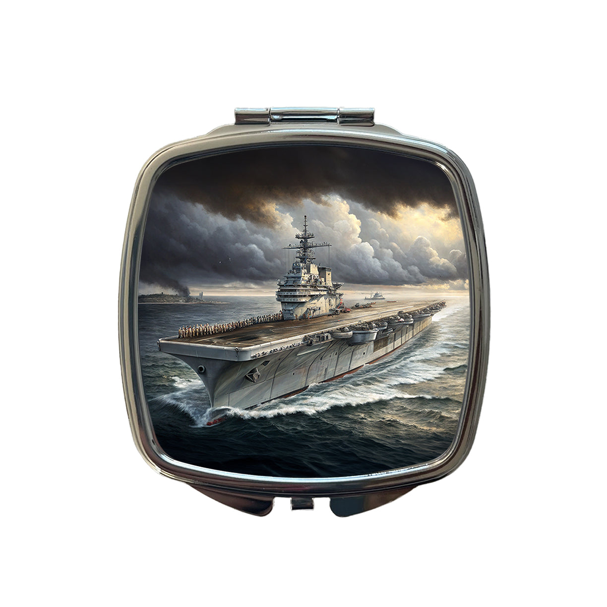 World War 2 WWII Navy Aircraft Carrier At Sea Small Travel Purse Handbag Pocket Makeup Compact Mirror