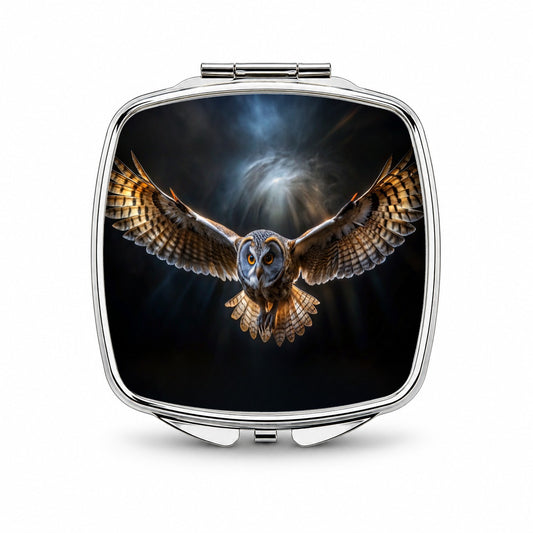 Barn Owl Flying At Night In The Dark Small Travel Purse Handbag Pocket Makeup Compact Mirror