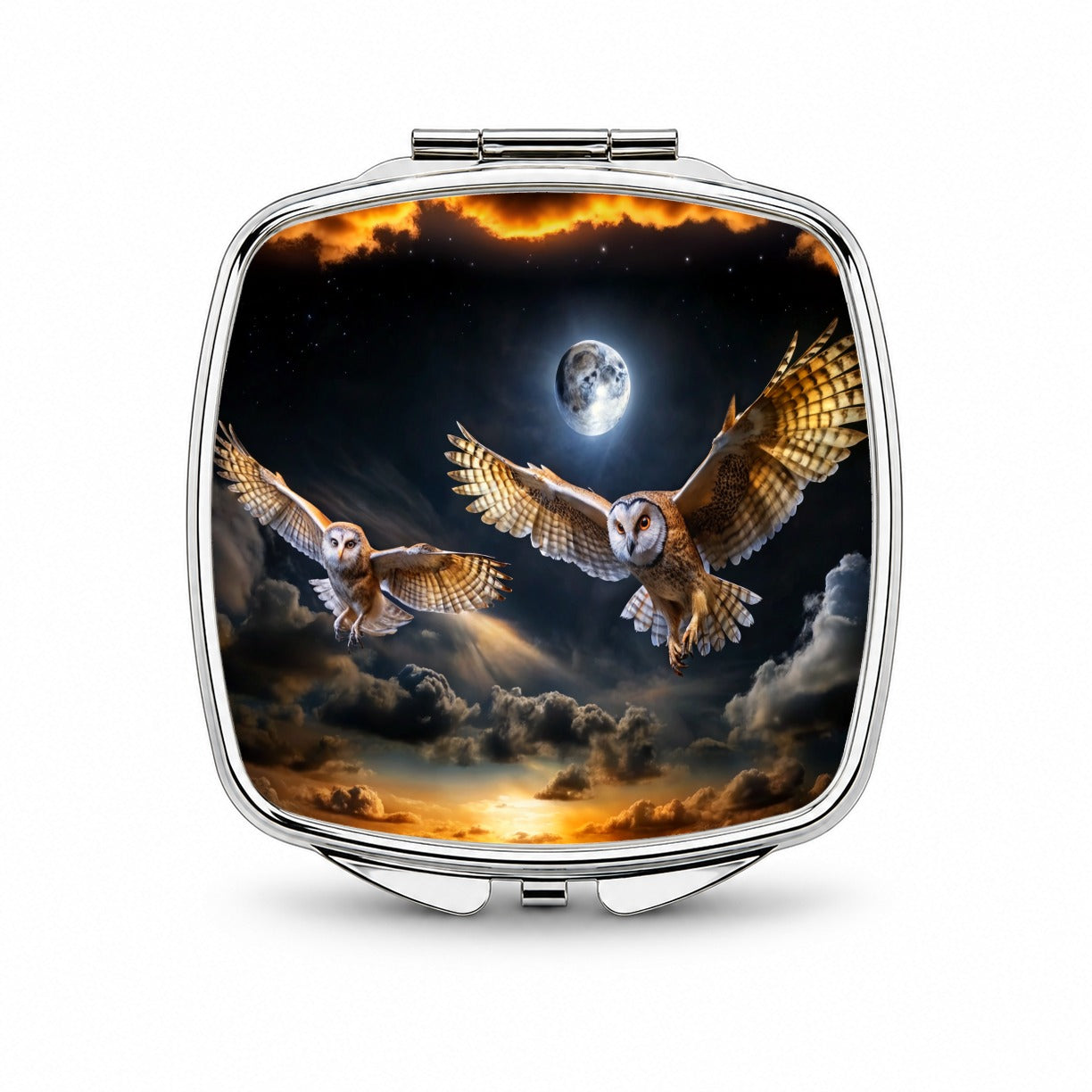Barn Owls Flying At Night Small Travel Purse Handbag Pocket Makeup Compact Mirror