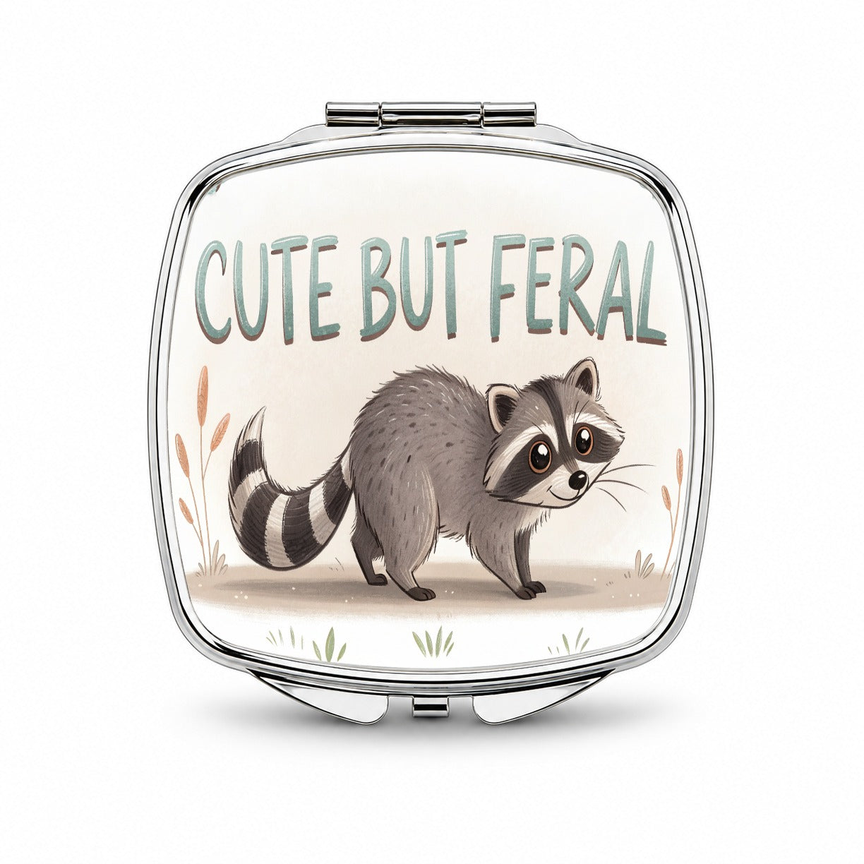 Cute But Feral Funny Raccoon Small Travel Purse Handbag Pocket Makeup Compact Mirror