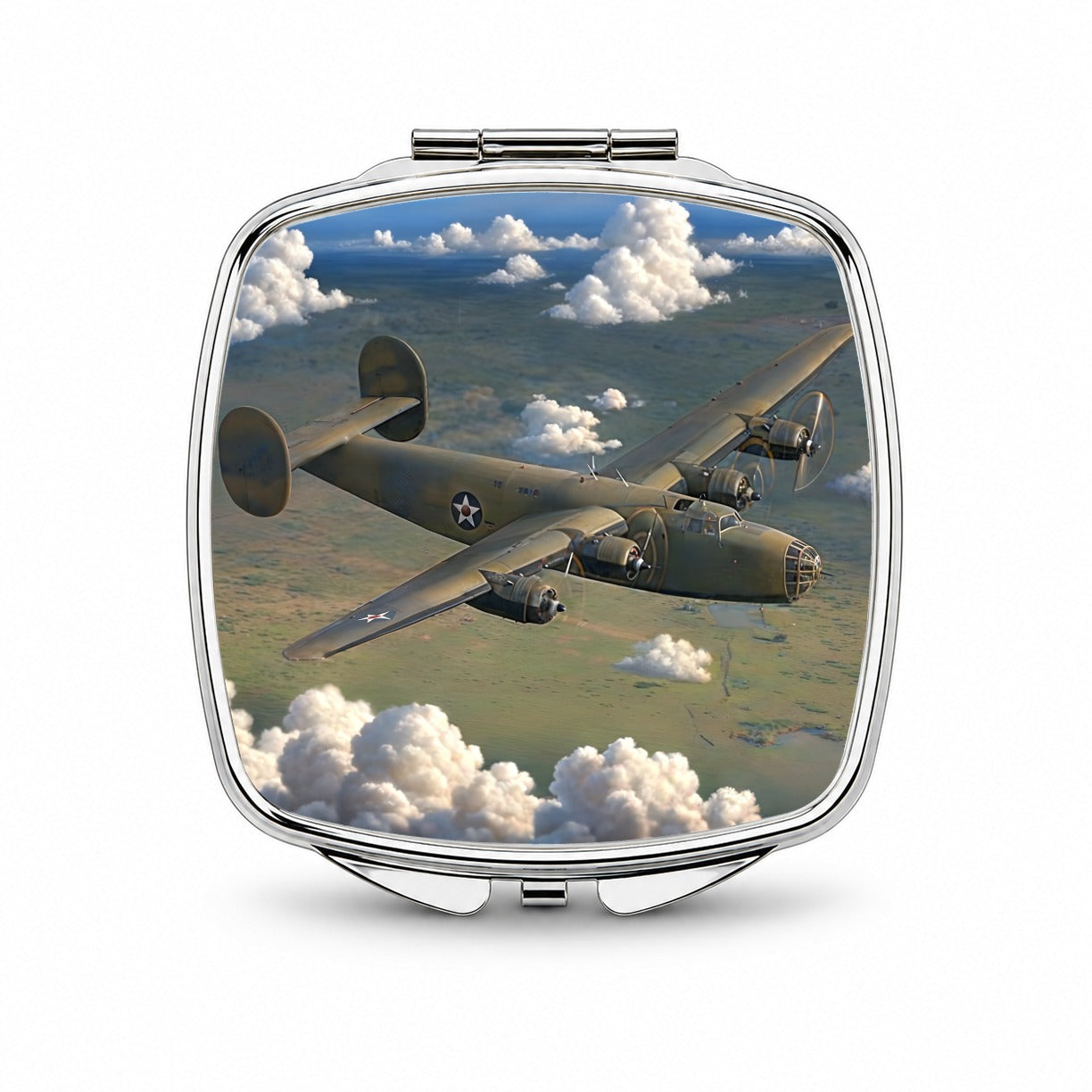 B-24 Liberator Bomber WWII United States Air Force Heavy Bomber Small Travel Purse Handbag Pocket Makeup Compact Mirror