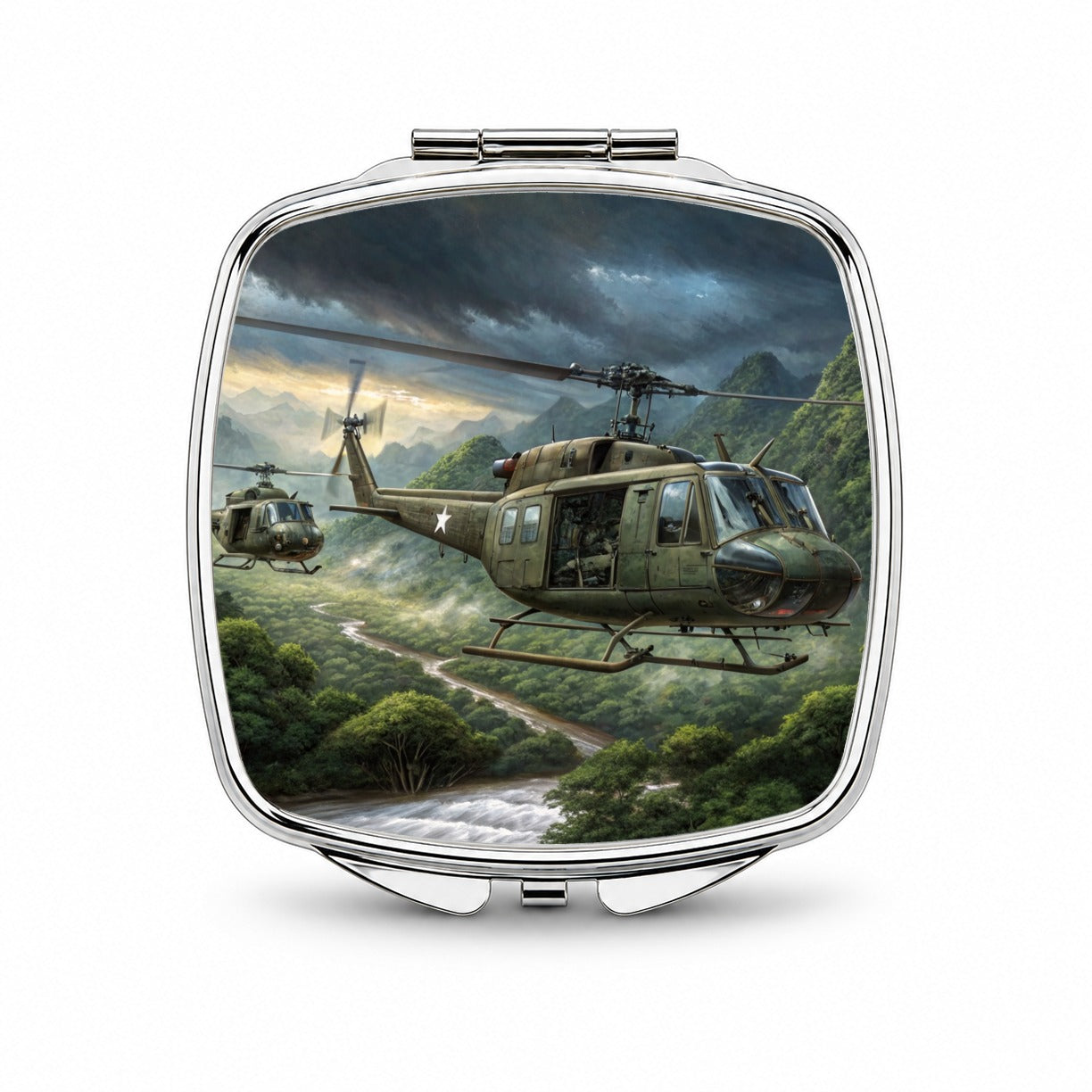 Bell UH-1 Iroquois Huey Helicopters Over Vietnam Small Travel Purse Handbag Pocket Makeup Compact Mirror