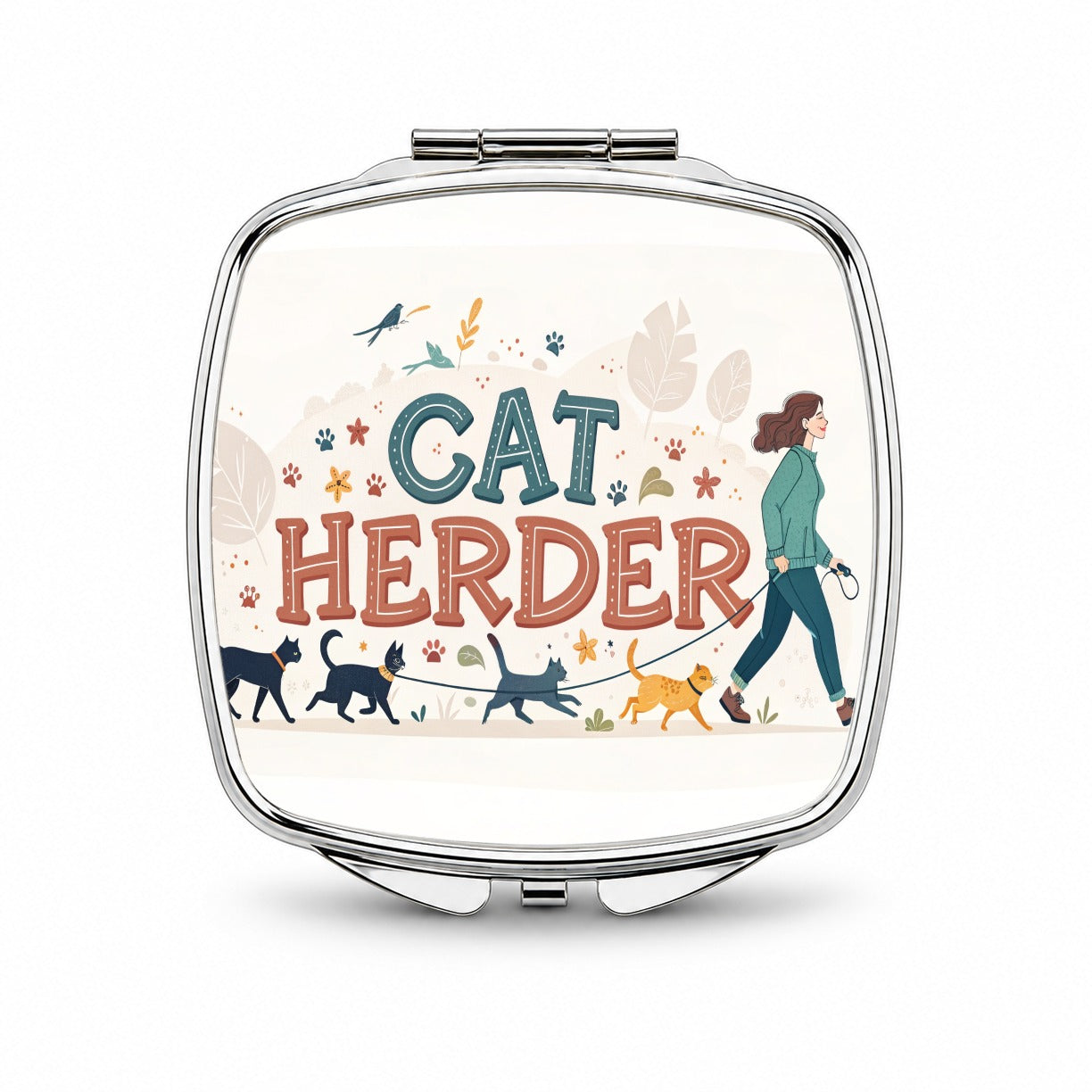 Cat Herder Herding Funny Small Travel Purse Handbag Pocket Makeup Compact Mirror