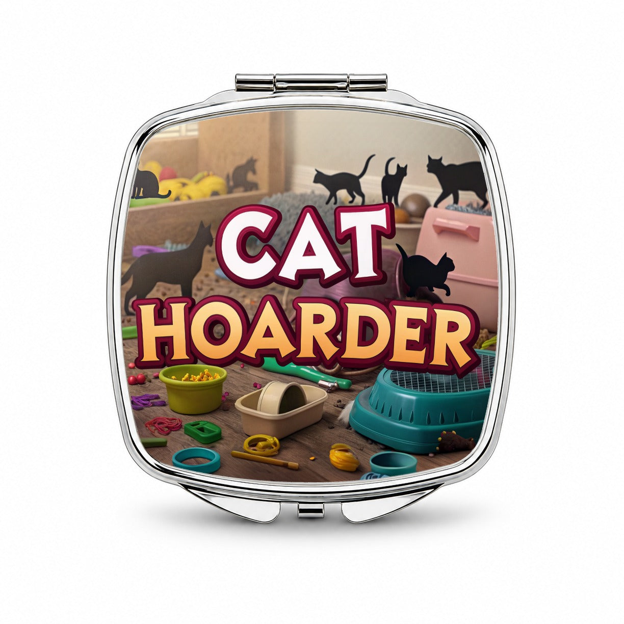 Cat Hoarder Funny Small Travel Purse Handbag Pocket Makeup Compact Mirror