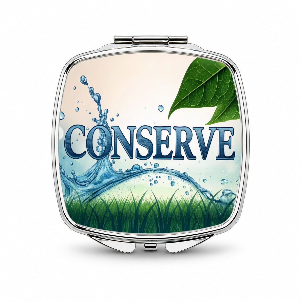 Conserve Water Recycle Conservation Small Travel Purse Handbag Pocket Makeup Compact Mirror