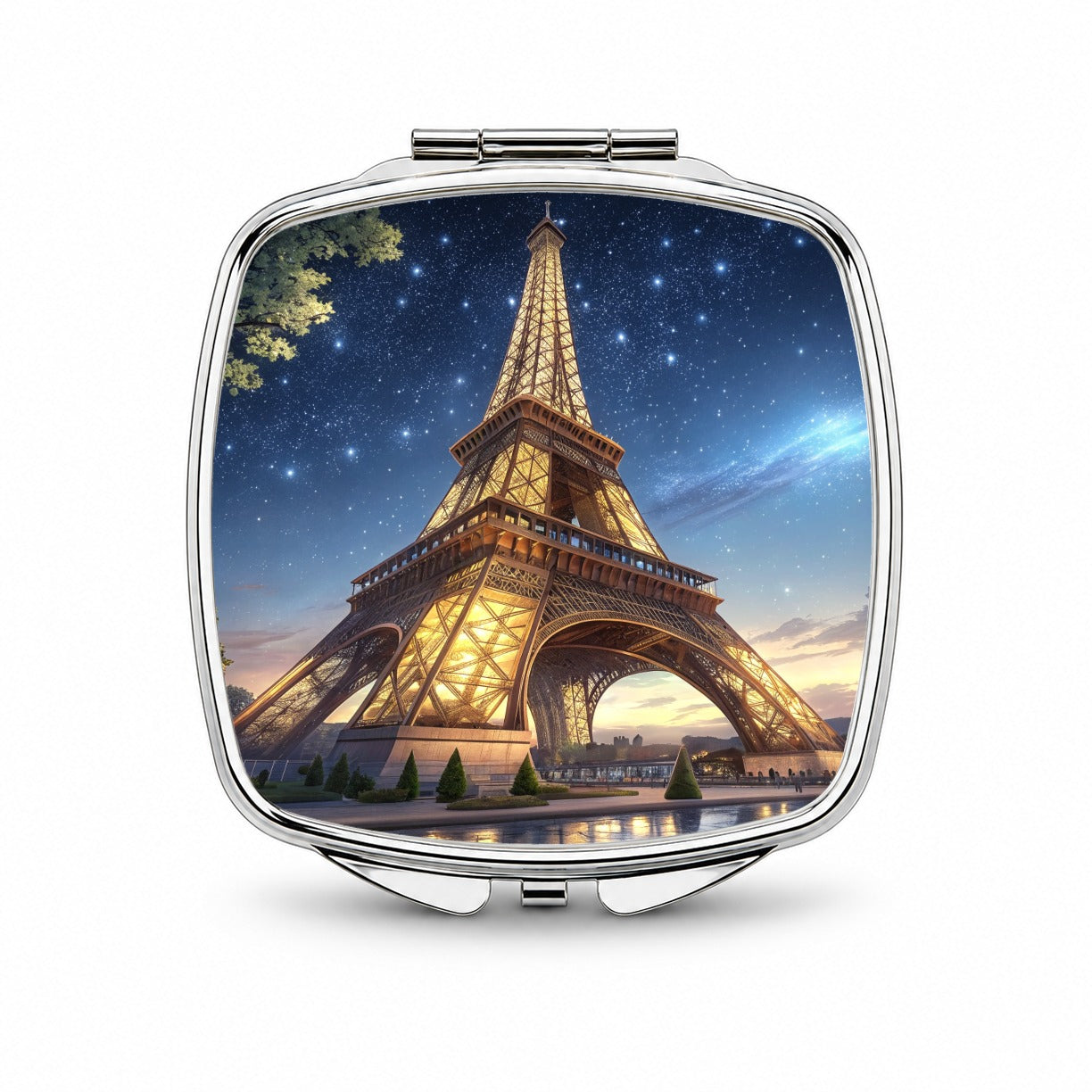 Eiffel Tower Paris At Night Illustration Small Travel Purse Handbag Pocket Makeup Compact Mirror