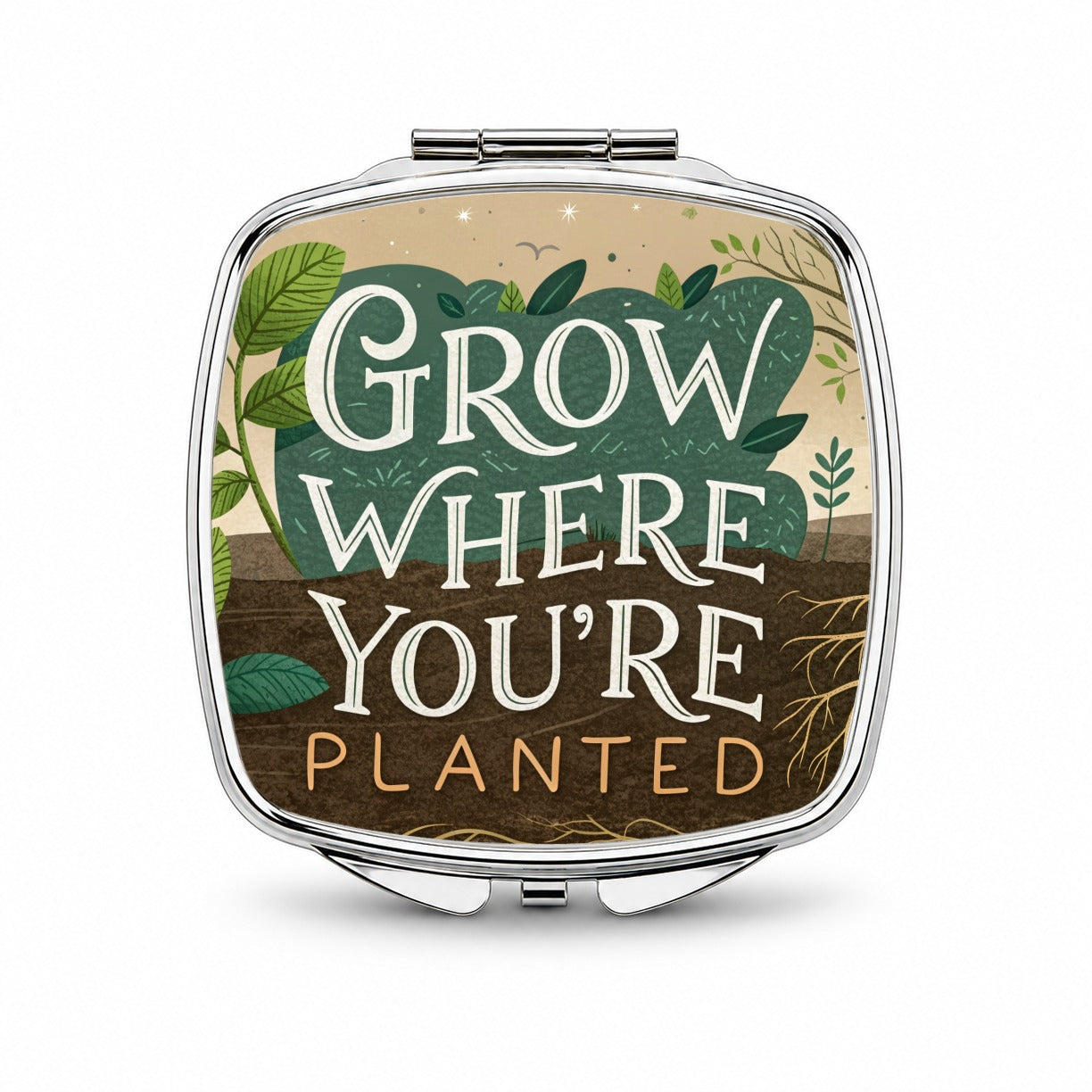 Grow Where You're Planted Inspirational Small Travel Purse Handbag Pocket Makeup Compact Mirror