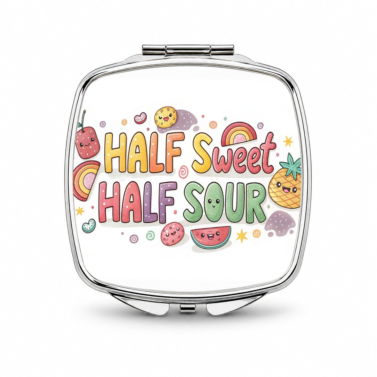 Half Sweet Half Sour Funny Candy Small Travel Purse Handbag Pocket Makeup Compact Mirror