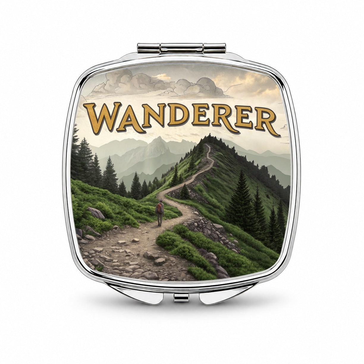 Hiking Wanderer Funny Wilderness Mountains Forest Small Travel Purse Handbag Pocket Makeup Compact Mirror