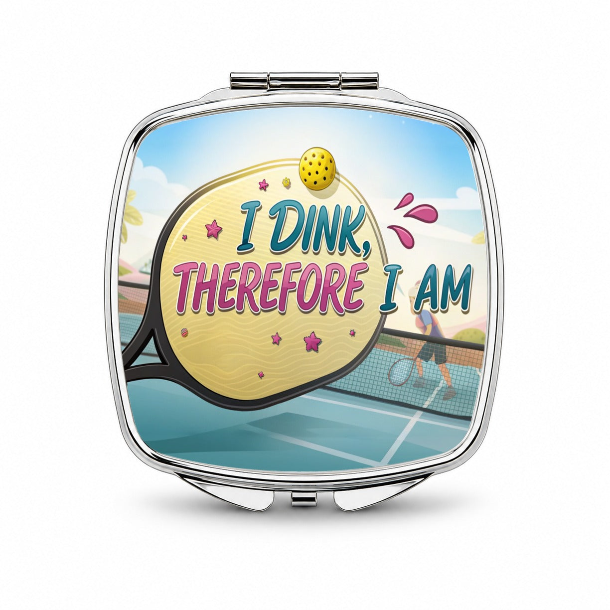 I Dink Therefore I Am Funny Pickleball Small Travel Purse Handbag Pocket Makeup Compact Mirror