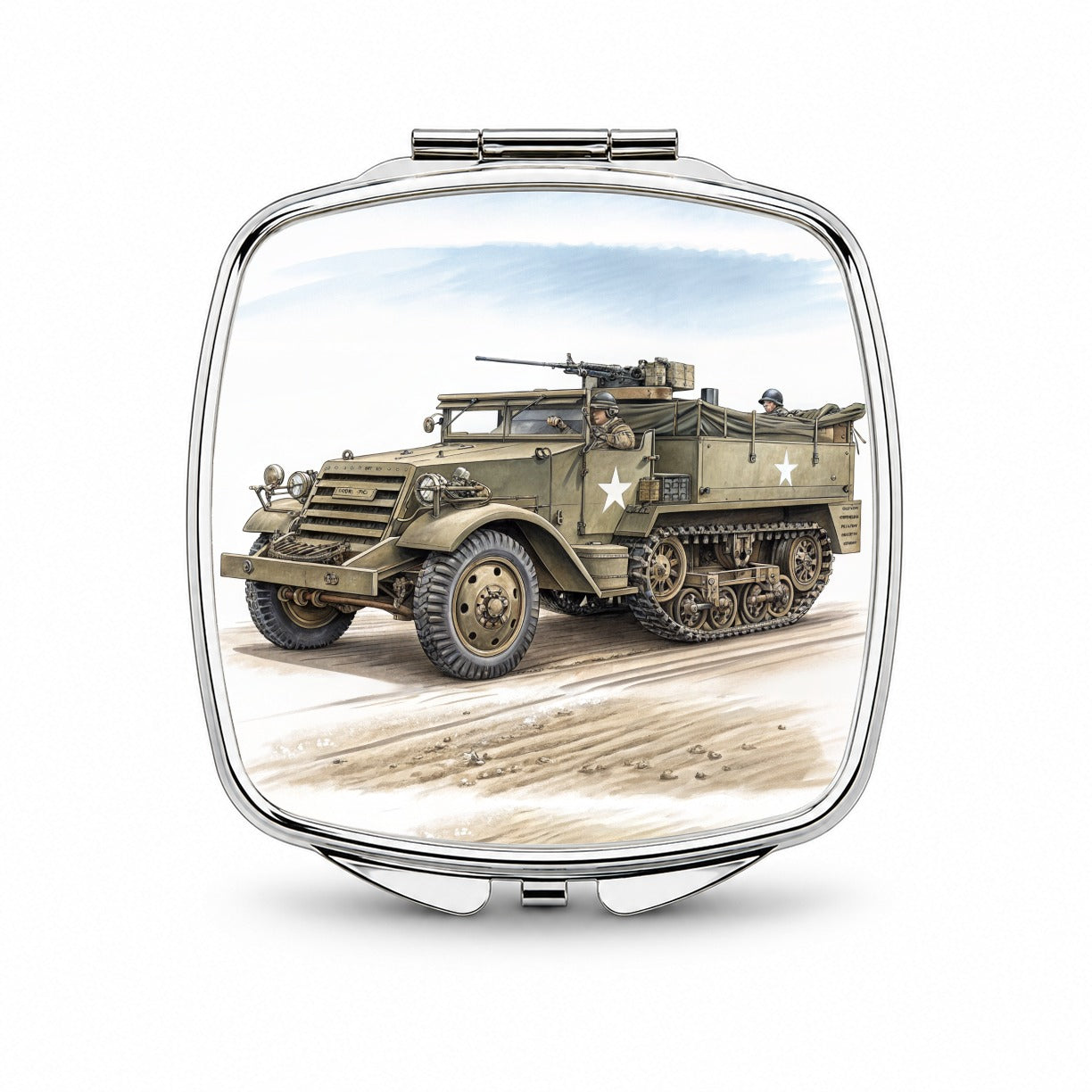 M3 Half-Track WWII Armored Personnel Carrier Small Travel Purse Handbag Pocket Makeup Compact Mirror