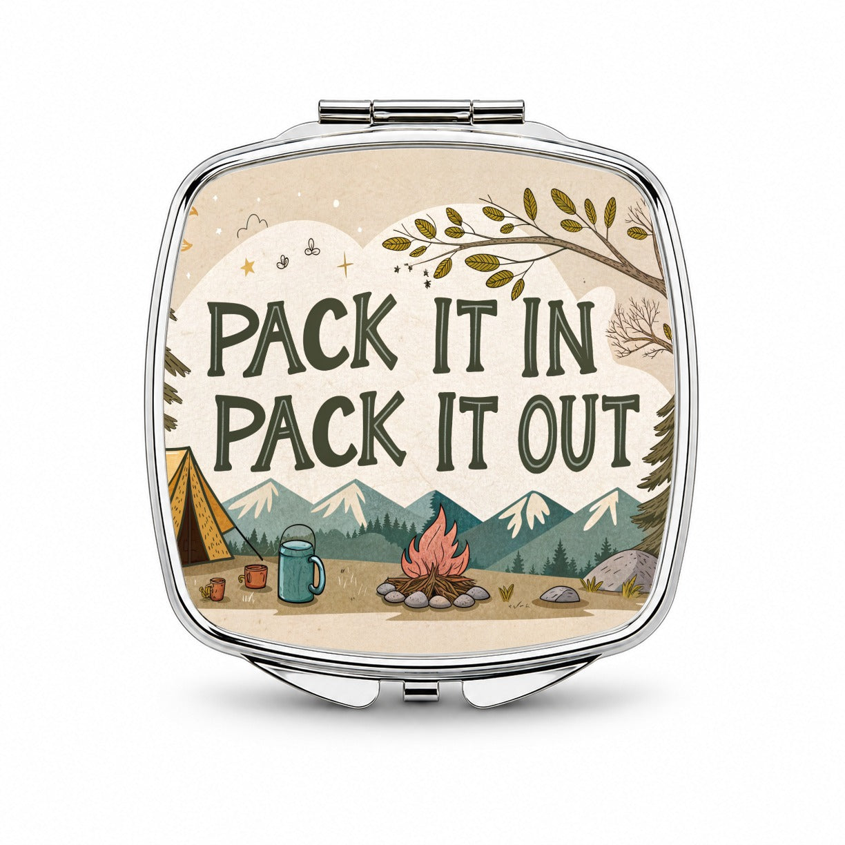 Pack It In Pack It Out Responsible Camper Camping Small Travel Purse Handbag Pocket Makeup Compact Mirror