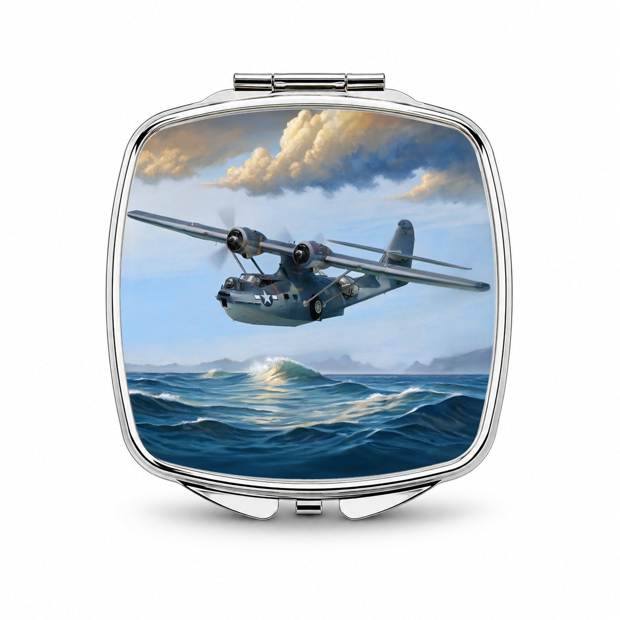 PBY Catalina Seaplane United States Navy Search Rescue WWII Small Travel Purse Handbag Pocket Makeup Compact Mirror