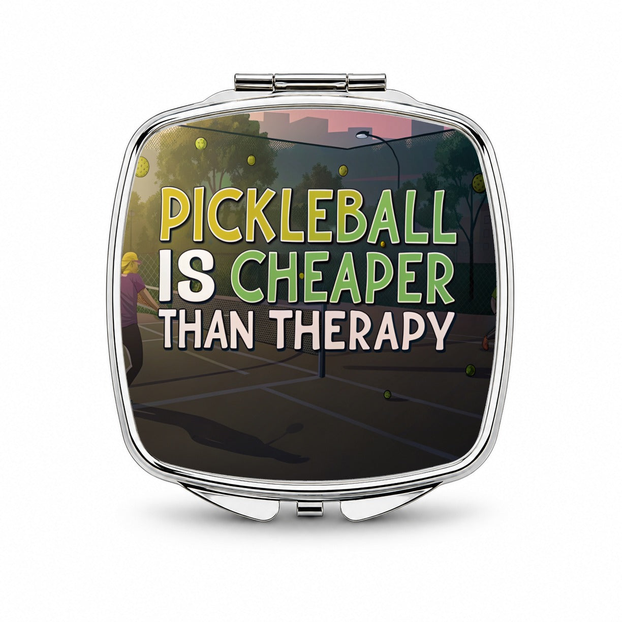 Pickleball Is Cheaper Than Therapy Funny Small Travel Purse Handbag Pocket Makeup Compact Mirror