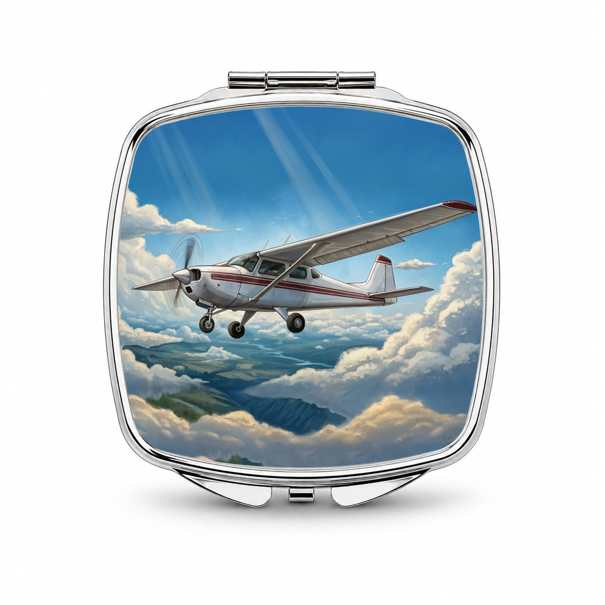 Private Single Prop Plane In Flight Small Travel Purse Handbag Pocket Makeup Compact Mirror
