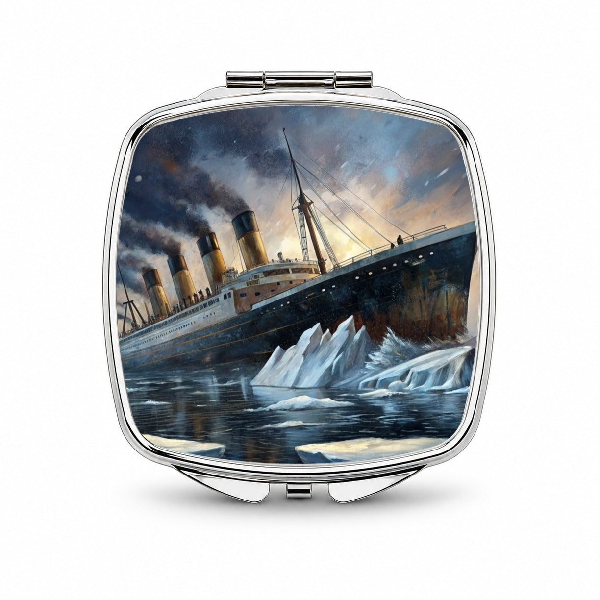 RMS Titanic Ship Hitting Iceberg Sinking Small Travel Purse Handbag Pocket Makeup Compact Mirror