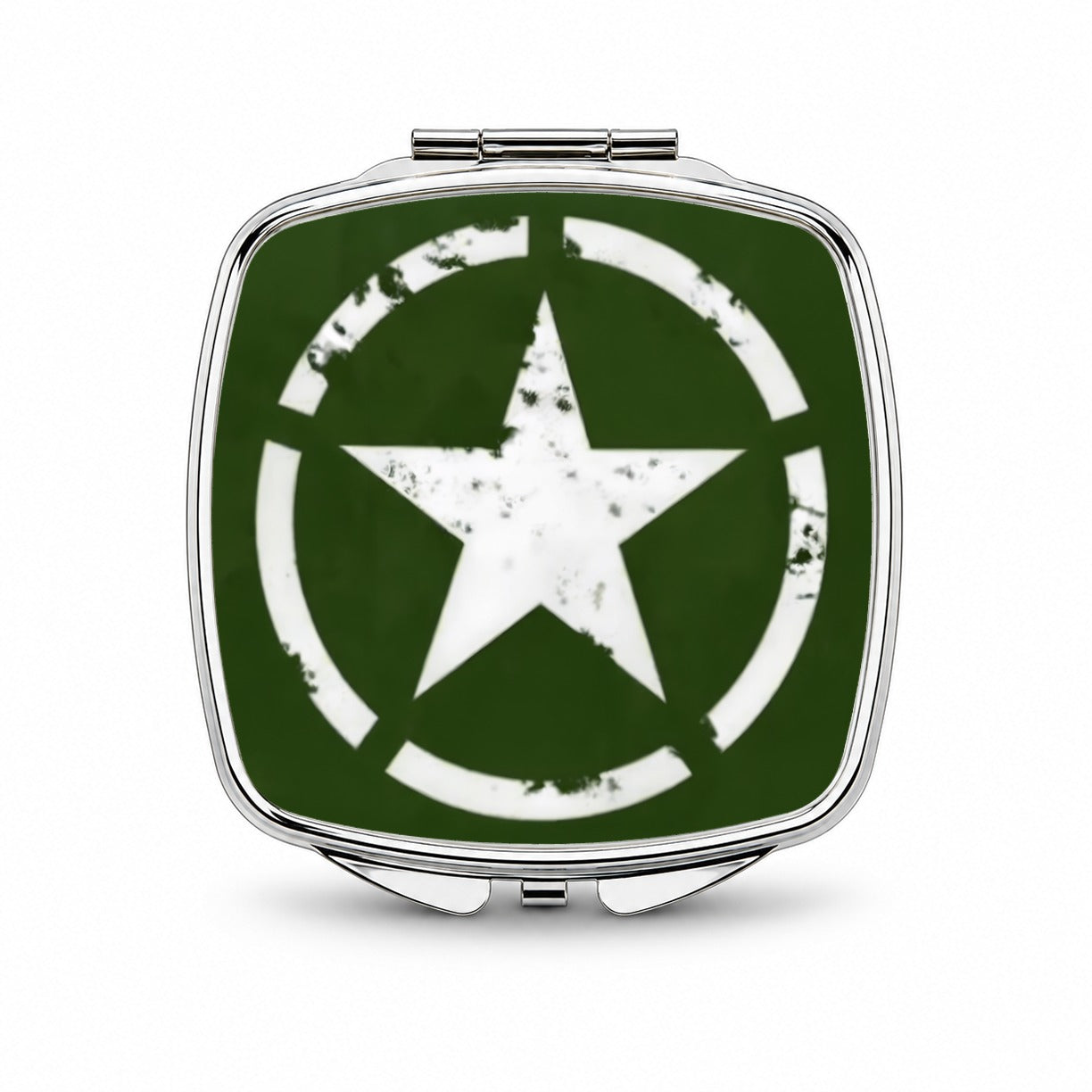 Rustic White Army Star On Olive Green Small Travel Purse Handbag Pocket Makeup Compact Mirror