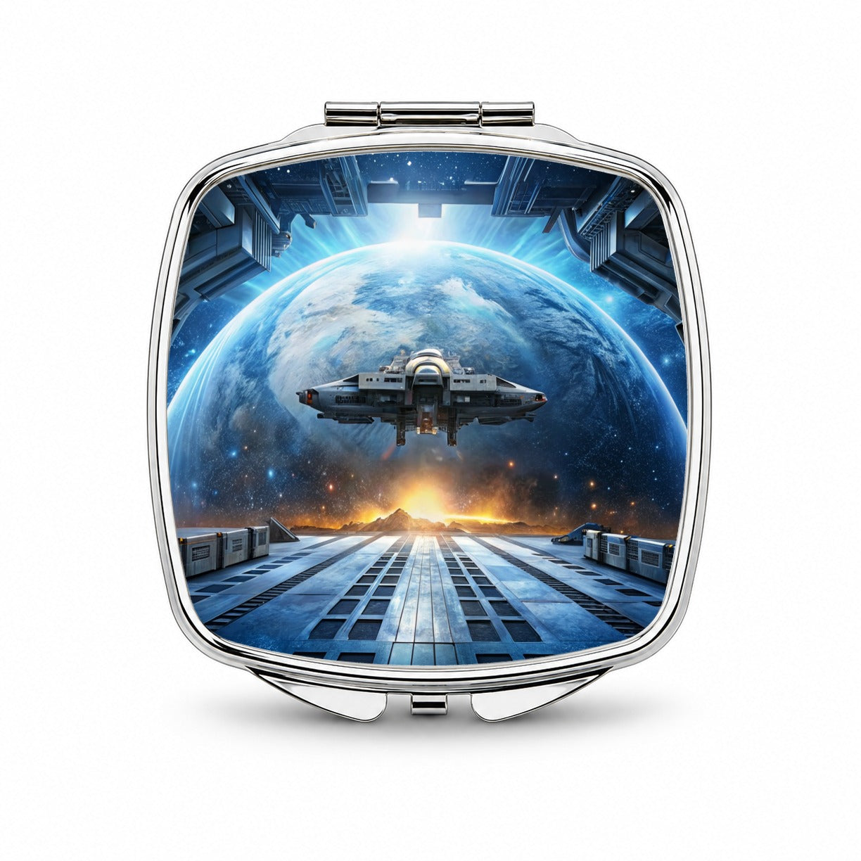 Spaceship Entering Station Spacedock Small Travel Purse Handbag Pocket Makeup Compact Mirror