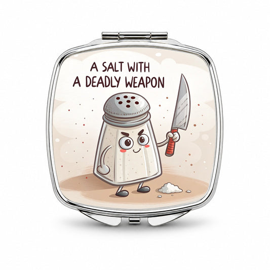 A Salt Shaker With A Deadly Weapon Funny Small Travel Purse Handbag Pocket Makeup Compact Mirror
