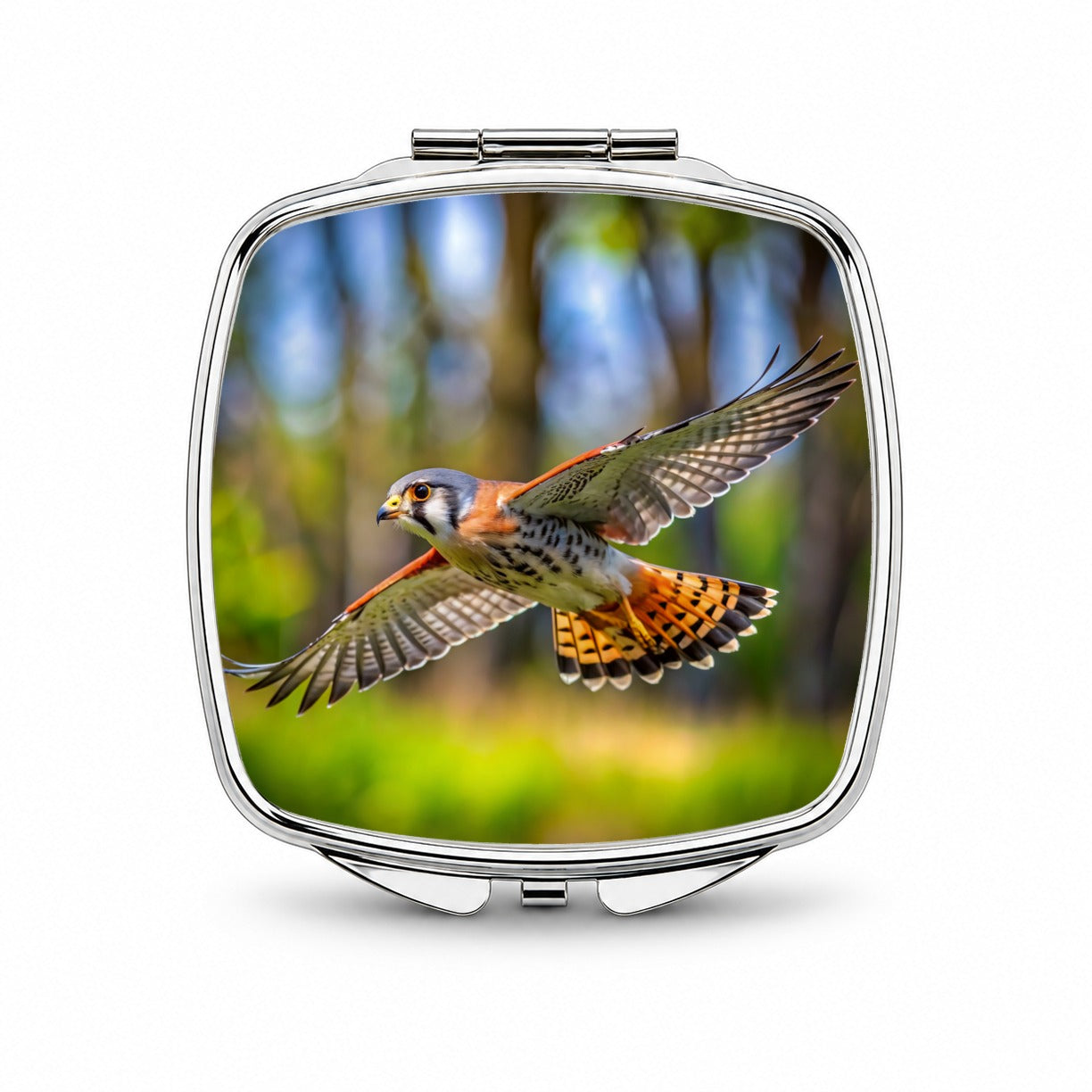 American Kestrel Raptor in Flight Small Travel Purse Handbag Pocket Makeup Compact Mirror