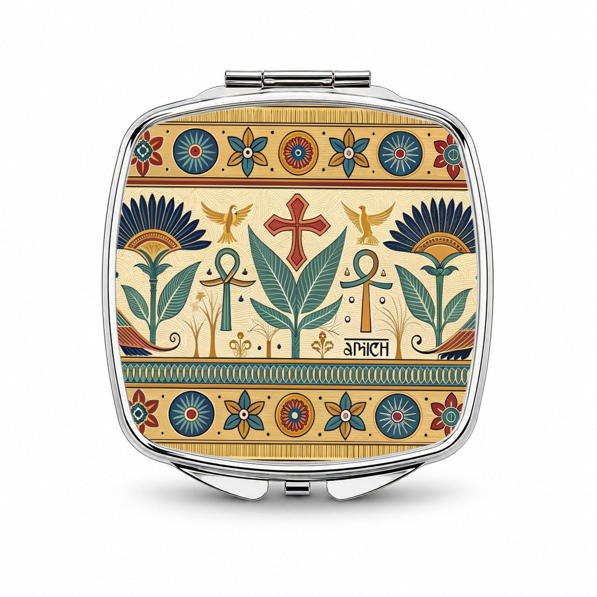 Ancient Egyptian Pattern Ankh Small Travel Purse Handbag Pocket Makeup Compact Mirror