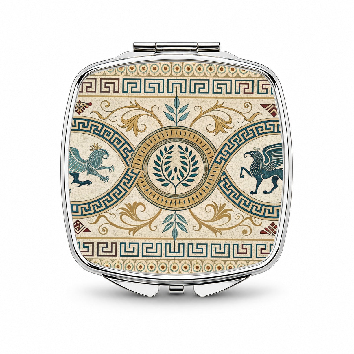 Ancient Greek Pattern Griffins Small Travel Purse Handbag Pocket Makeup Compact Mirror