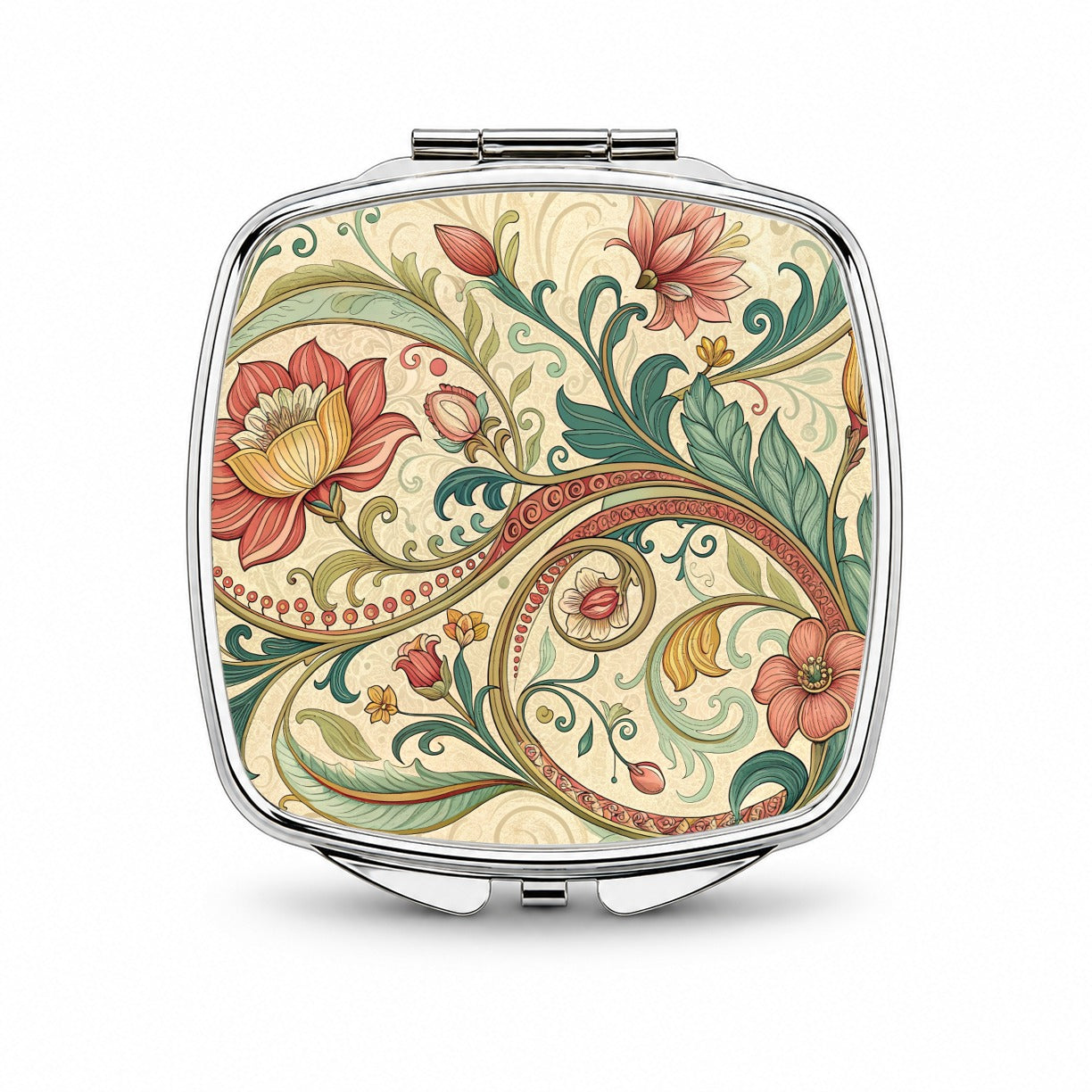 Art Nouveau Flower Leaf Pattern Small Travel Purse Handbag Pocket Makeup Compact Mirror