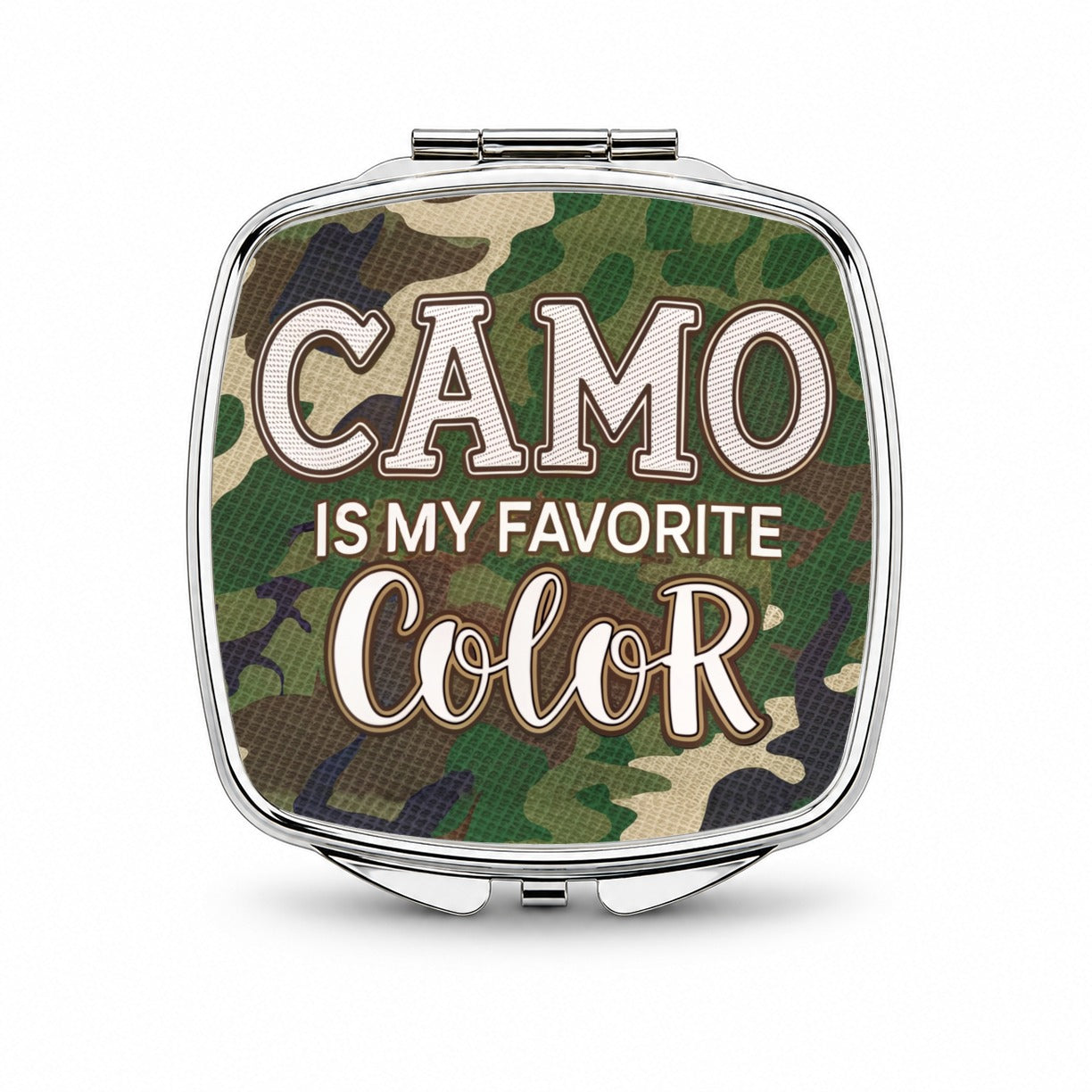 Camo Camouflage is My Favorite Color Green Brown Small Travel Purse Handbag Pocket Makeup Compact Mirror