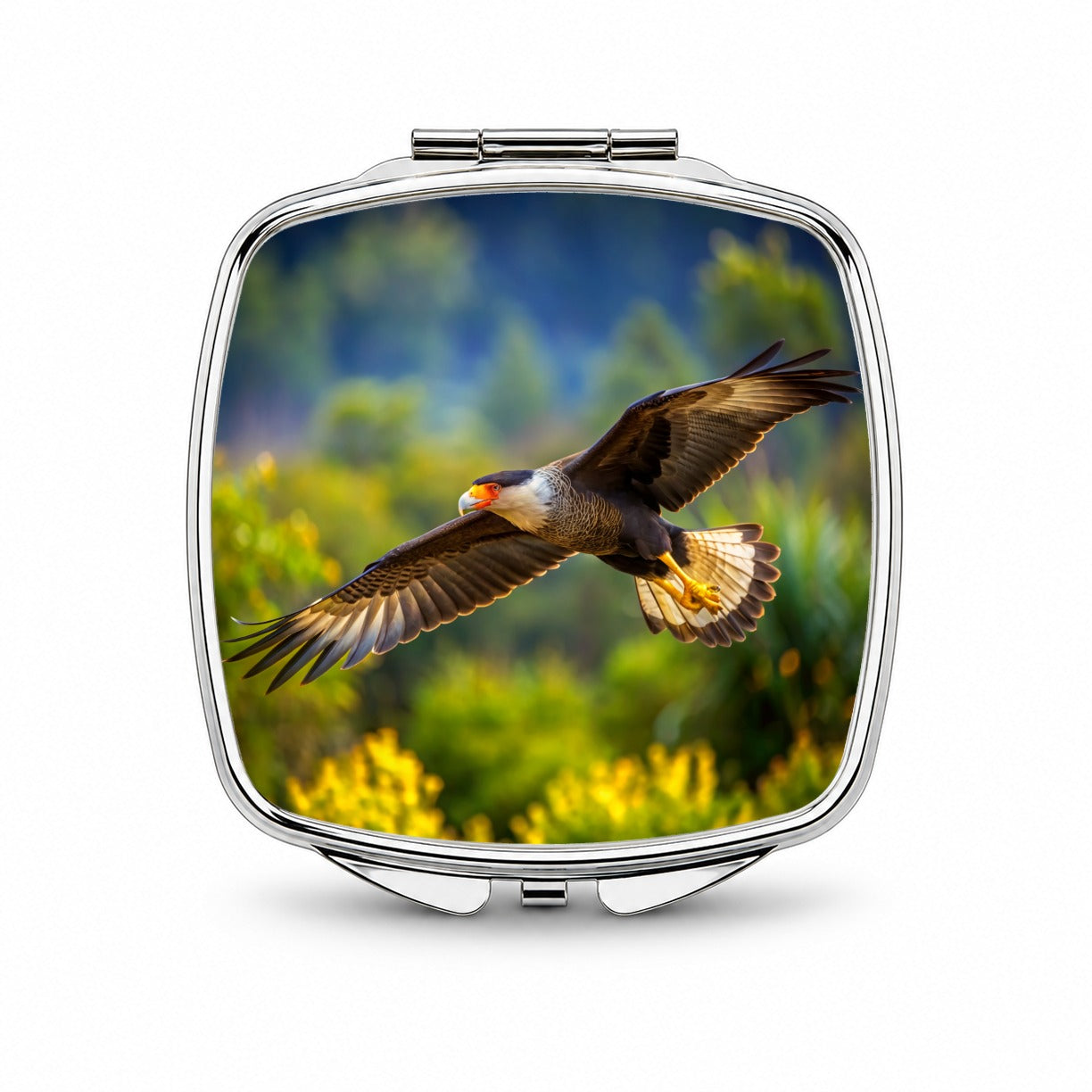 Caracara Raptor in Flight Small Travel Purse Handbag Pocket Makeup Compact Mirror