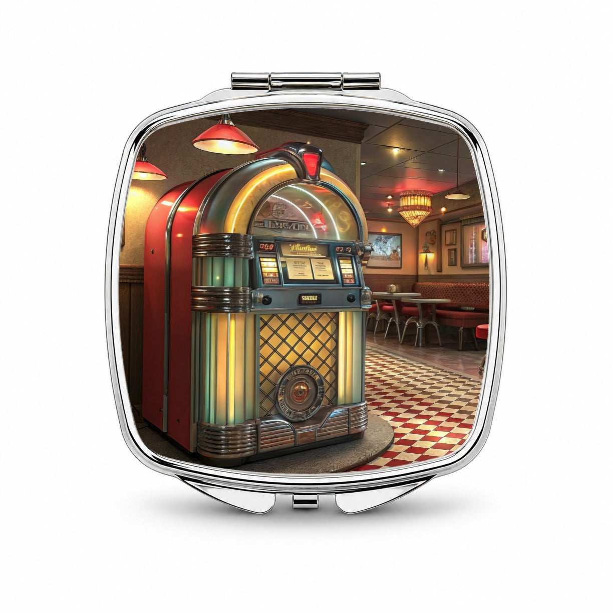 Classic Diner Jukebox Small Travel Purse Handbag Pocket Makeup Compact Mirror