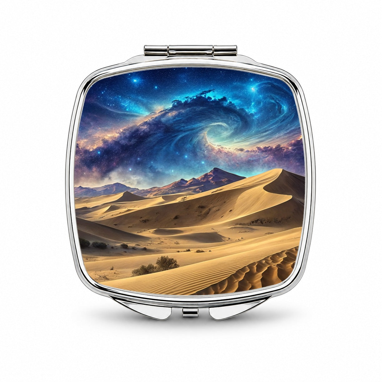 Desert Sand Dunes Under Blue Nebula Sci-Fi Small Travel Purse Handbag Pocket Makeup Compact Mirror