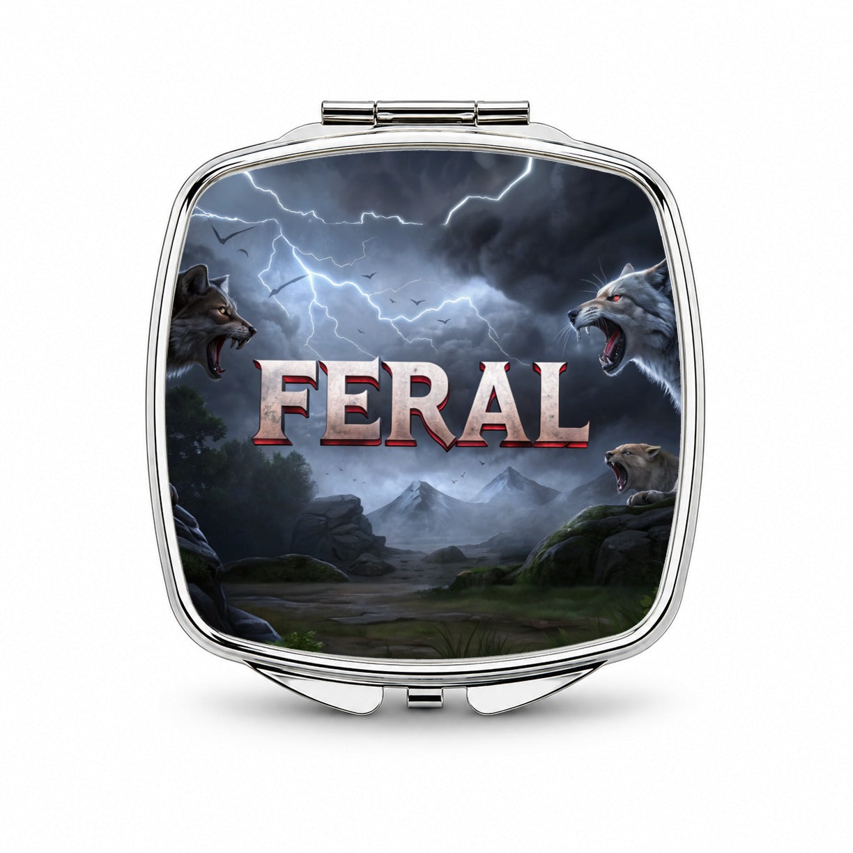 Feral Vicious Wolves Funny Small Travel Purse Handbag Pocket Makeup Compact Mirror