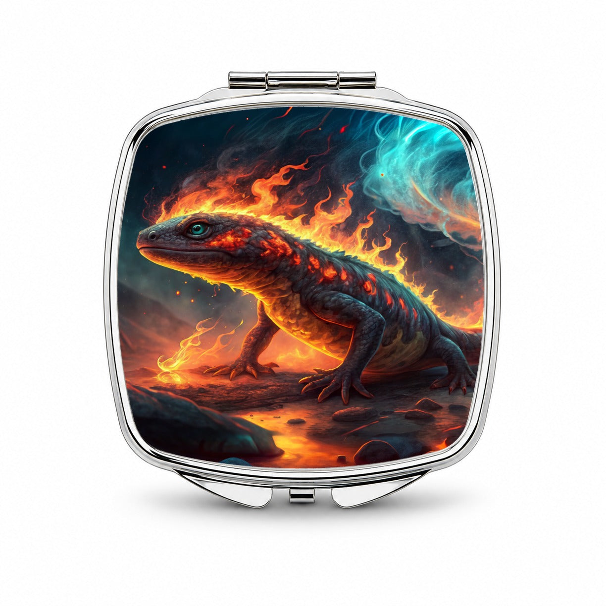 Flaming Fantasy Salamander at Night Small Travel Purse Handbag Pocket Makeup Compact Mirror
