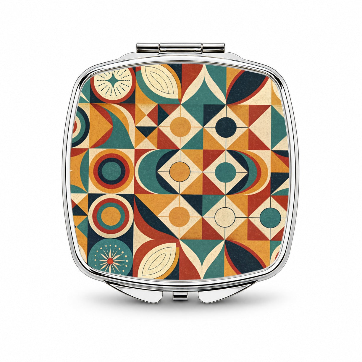 Geometric Retro Design Pattern Small Travel Purse Handbag Pocket Makeup Compact Mirror