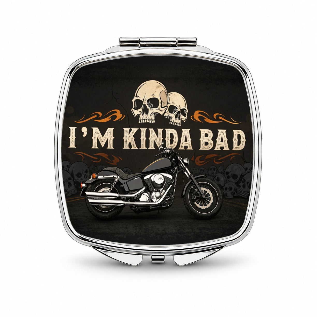 I'm Kinda Bad Motorcycle Skulls Small Travel Purse Handbag Pocket Makeup Compact Mirror