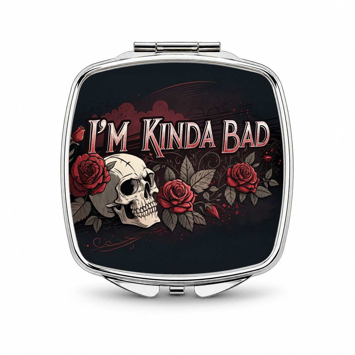 I'm Kinda Bad Skull Red Roses Small Travel Purse Handbag Pocket Makeup Compact Mirror