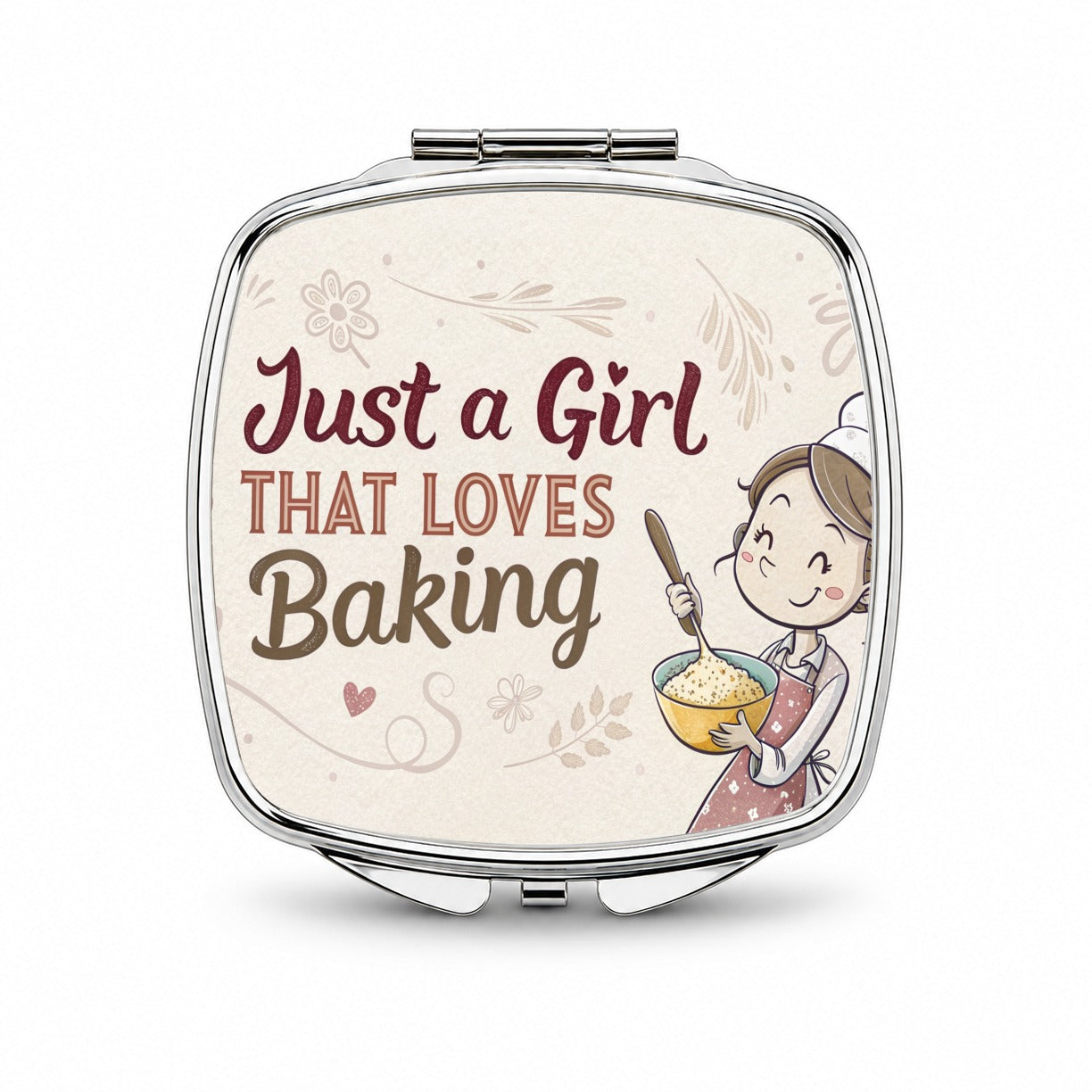Just A Girl That Loves Baking Funny Small Travel Purse Handbag Pocket Makeup Compact Mirror