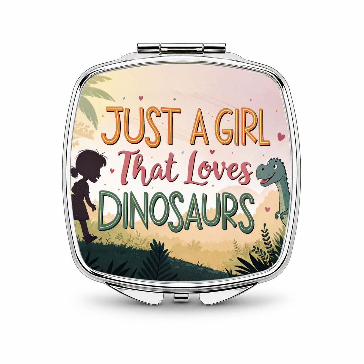 Just A Girl That Loves Dinosaurs Funny Small Travel Purse Handbag Pocket Makeup Compact Mirror