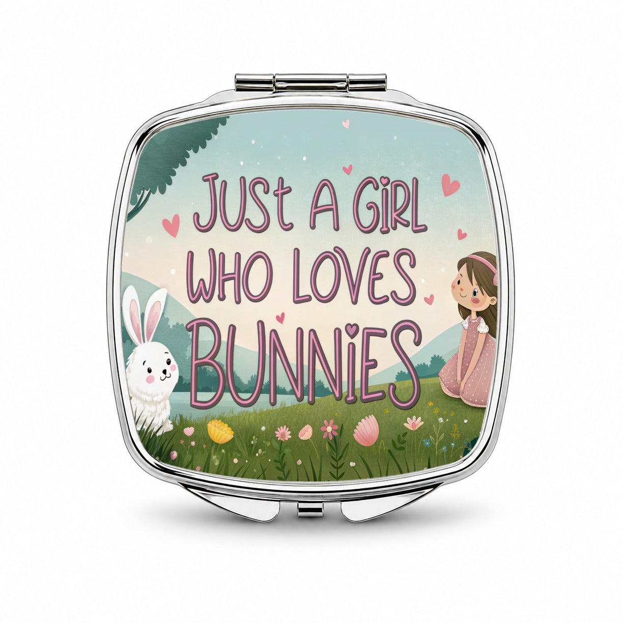 Just A Girl Who Loves Bunnies Rabbits Small Travel Purse Handbag Pocket Makeup Compact Mirror