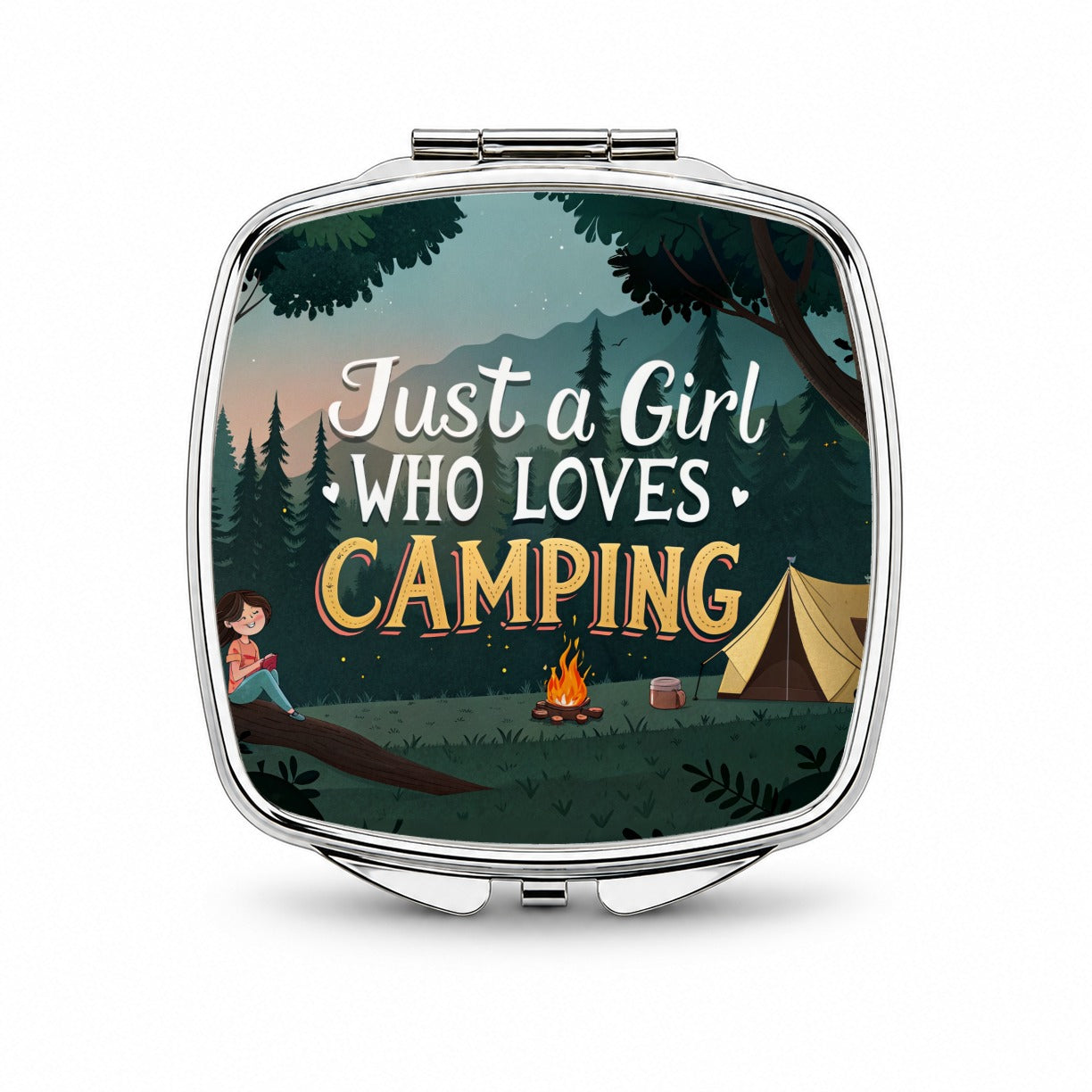 Just A Girl Who Loves Camping Cute Small Travel Purse Handbag Pocket Makeup Compact Mirror