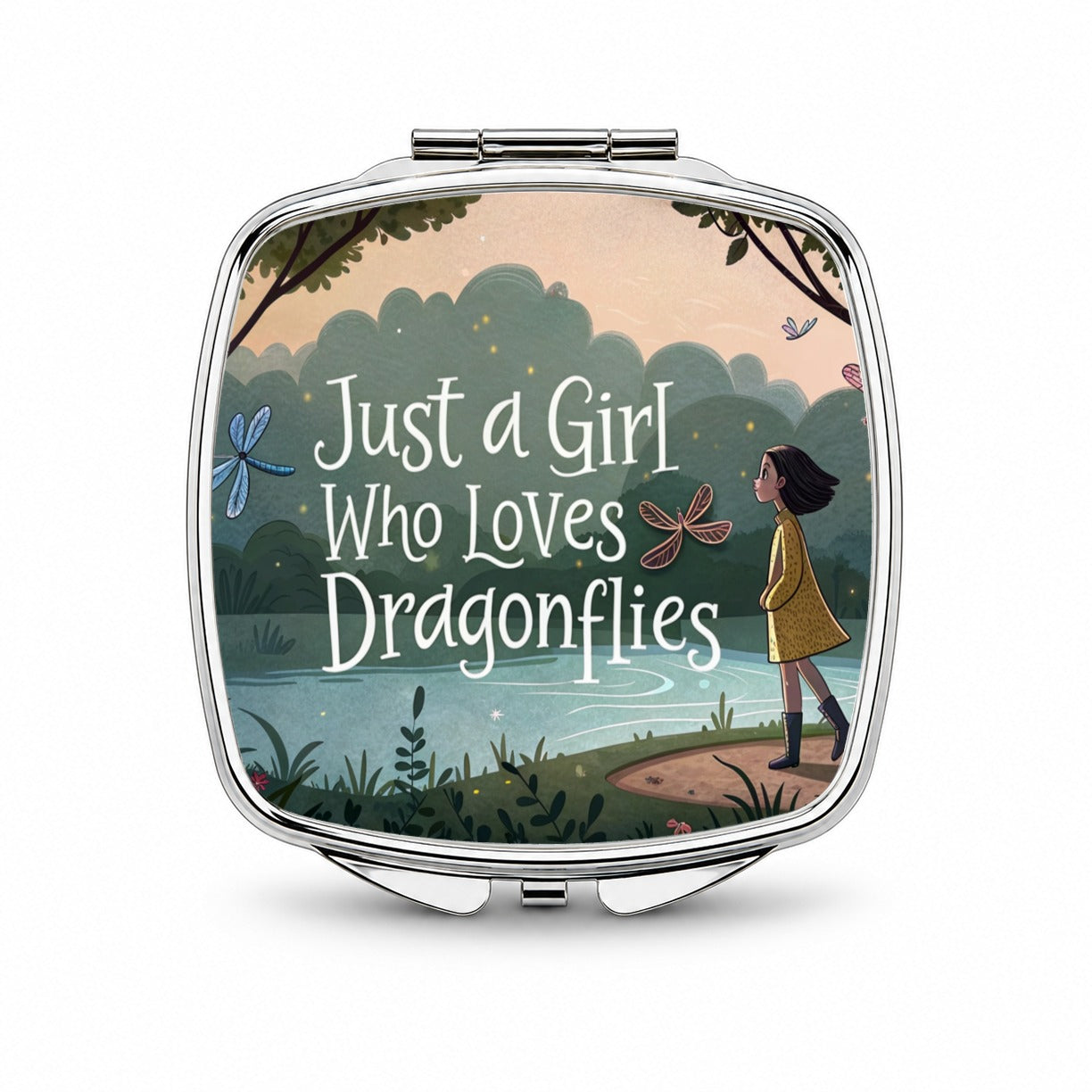 Just A Girl Who Loves Dragonflies Small Travel Purse Handbag Pocket Makeup Compact Mirror