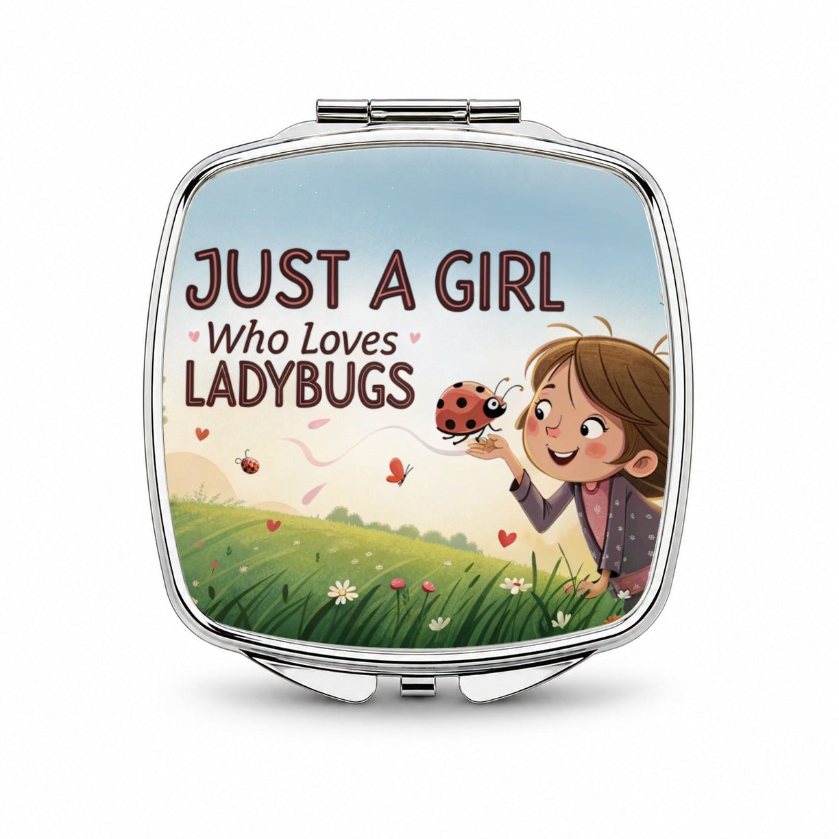 Just A Girl Who Loves Ladybugs Funny Small Travel Purse Handbag Pocket Makeup Compact Mirror