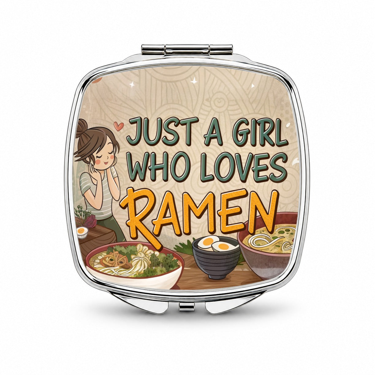 Just A Girl Who Loves Ramen Cute Small Travel Purse Handbag Pocket Makeup Compact Mirror