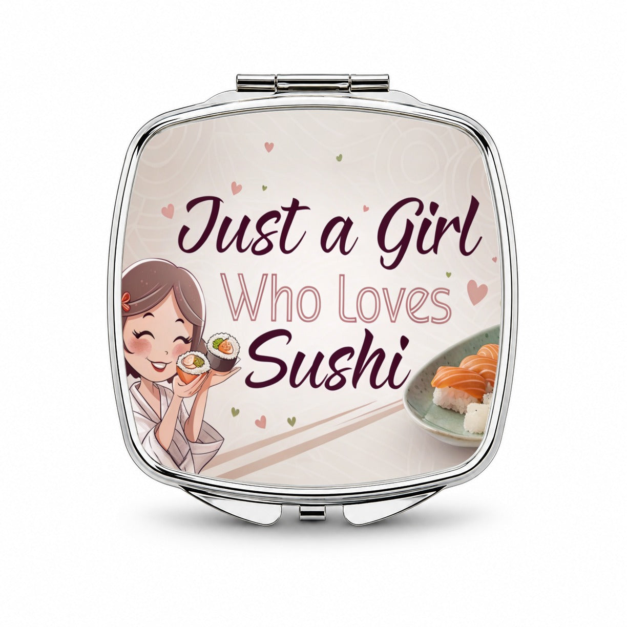 Just A Girl Who Loves Sushi Cute Small Travel Purse Handbag Pocket Makeup Compact Mirror