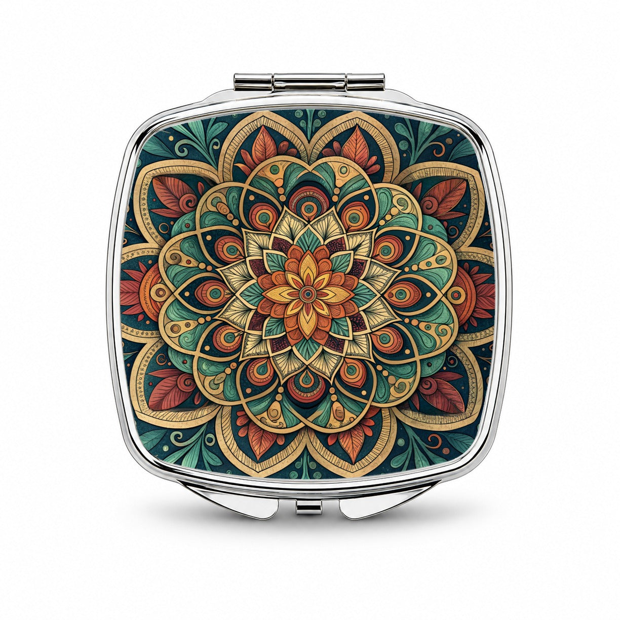 Mandala Colorful Floral Pattern Small Travel Purse Handbag Pocket Makeup Compact Mirror