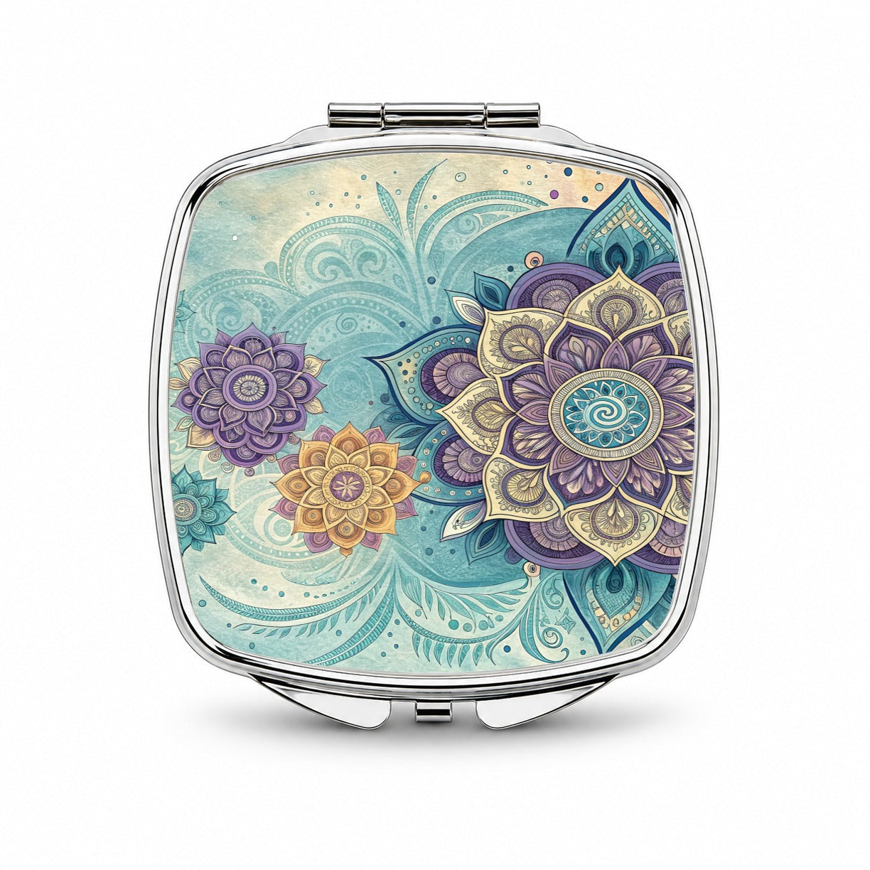 Mandalas Blue Purple Floral Pattern Small Travel Purse Handbag Pocket Makeup Compact Mirror